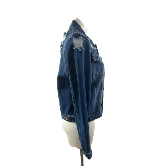 Denim Blvd Destroyed Distressed Classic Cut Denim Jean Jacket - Picture 3 of 11